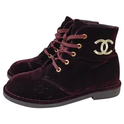 Chanel red velvet boots